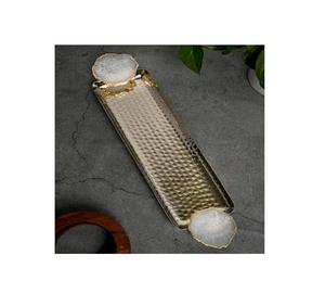 Plateau de service en métal plaqué laiton fait à la main avec poignée design plateau de service moderne de luxe dessus de table plateau de service en laiton en gros - Product Image 1