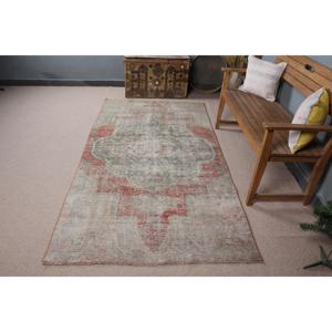 Turkish Area Rug, 4.1x8 ft Vintage Rug, <b>Red</b> Floral <b>Wool</b> Rug - Product Image 3
