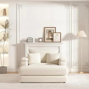 Sillón moderno de pana beige de 1 plaza, cómodo acolchado grueso para comedor o sala de estar, muebles para el hogar - Product Image 4