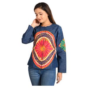 Autumn Spring Boho Women's Handmade Denim Jacket Indian Style Cotton Short <b>Coat</b> Embroidery Breathable Casual Party Wear Winter - Product Image 6