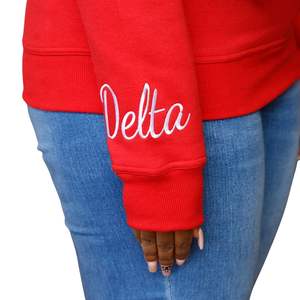 Hbcu Delta เสื้อสเวตเตอร์ chenille ทางการศึกษาสีแดงและสีขาวปักตัวอักษรผ้าฝ้ายผสมศักดิ์สิทธิ์เก้าคนกรีก Apparel0สมาคมชีวิต - Product Image 3