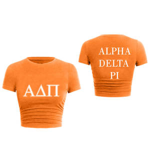 Top Trend Alpha Delta Pi Unisex Crop Top de alta calidad a cuadros ecológicos personalizado 220 gramos camiseta con letras griegas - Product Image 6