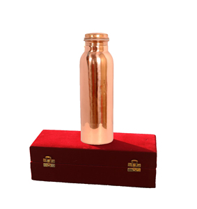 Bouteille d'eau en cuivre artisanale de 1,0 L sans BPA, style moderne, étanche et sans joint pour les voyages, avec boîte cadeau en velours rouge, unisexe - Product Image 1
