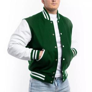 Chaqueta de béisbol dividida al por mayor directa de fábrica, chaquetas de cuero personalizadas para hombre, chaqueta universitaria de béisbol verde para hombre - Product Image 1