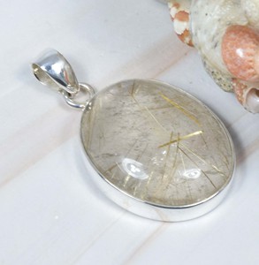 Pendentif fin en argent sterling massif 925 avec breloque de réglage de lunette élégante en rutile doré - Product Image 1