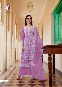 ชุดผ้ามัสลินแท้สำหรับงานปาร์ตี้ดีไซน์เนอร์ผ้ามัสลินแท้พร้อมลูกไม้ Kurti Palazzo และ Dupatta - Product Image 2