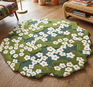 Tapis rond en laine tufté à la main motif marguerite botanique – Tapis classique pour salon 1 - Product Image 1