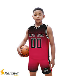 Personalizado niños baloncesto traje negro rojo personalizado impreso nombre del equipo número baloncesto Jersey niños niñas uniforme de entrenamiento - Product Image 2