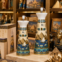 Ensemble de Bouteilles à Huile en Céramique Souvenir d'Égypte, Motif Pyramide Lotus, Bouteille à Huile en Porcelaine pour Cuisine, Personnalisation OEM ODM Vente en Gros