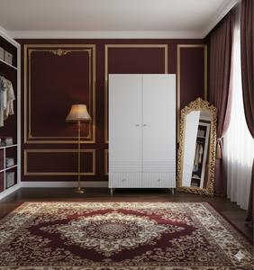 Meubles de chambre à coucher en bois d'acajou massif Armoire blanche classique à double porte élégante et artisanale - Product Image 1