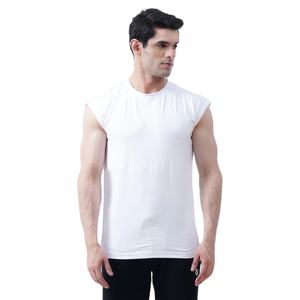 Camiseta de algodón 100% blanca para hombre, camiseta sin mangas con cuello redondo y hombros caídos, diseño personalizado, camisetas para correr, lavado, precios económicos - Product Image 1