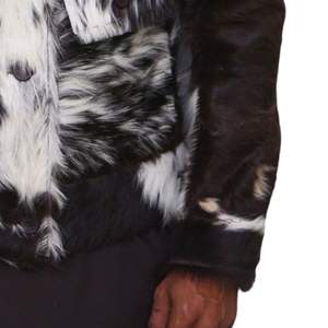 Chaqueta de Cuero Vacuno Genuino para Hombre, Estilo Motero, Estampado de Vaca Blanco y Negro, Chaqueta de Invierno - Product Image 5