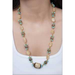 Ensemble de bijoux de mode collier de perles jaunes et turquoises antiques - Product Image 6