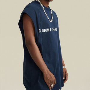 OEM Custom Logo High Quality C Oversized Cotton Washed Distressed Cut Edge Sleeveless <b>Tshirt</b> - Product Image 3