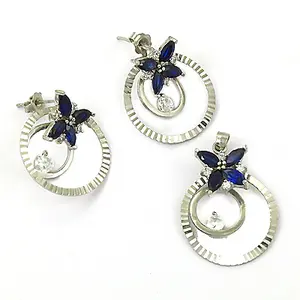 ชุดต่างหูและจี้รูปดอกไม้ประดับพลอยไพลินสีฟ้าเงินแท้ ของขวัญ - Product Image 2