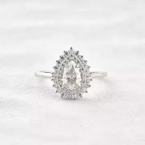 Joyería de diamantes corte de pera doble Halo diamante boda anillo CVD diamante anillo de compromiso para mujer regalo de aniversario lágrima Halo - Product Image 6