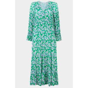 Robe élégante longueur thé pour femmes col en V imprimé africain floral manches longues cloche Dashiki lin coton tissu à la mode - Product Image 4