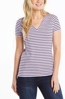 T-shirt à manches courtes rayé à col en V pour femme, 100% coton tricoté, coupe classique, respirant, imprimé, décontracté, printemps-été