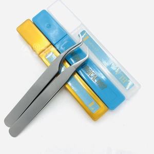 Pinzas de punta de fibra de extensión de pestañas de acero inoxidable sostenible japonés de Venta caliente pinzas de pestañas de gancho Universal Etiqueta Privada - Product Image 5