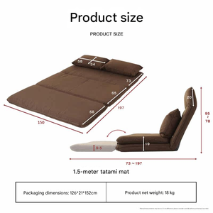 Canapé-lit pliable de style japonais Kino 1,5 m pour deux personnes, idéal pour s'asseoir, dormir, se reposer, lire, faire la sieste, canapés-lits doux - Product Image 5