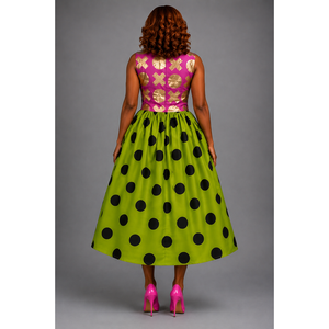 Set gonna e top da ragazza con stampa africana Ankara, fiocco rosa e pois verdi, modello EX - Product Image 2