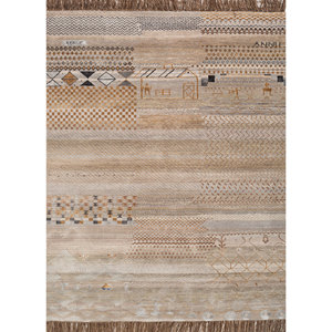 Tapis Manchaha noué à la main en laine et soie de bambou, gris et noir, rectangulaire 9x12, motif patchwork pour la maison, le salon, le couloir - Les-2303 - Product Image 1