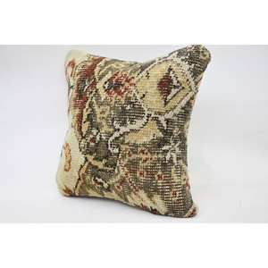 Almohada de retales Kantha de lana Beige, almohada rústica lujosa de 12x12 pulgadas, estampado bordado esponjoso Vintage para suelo - Product Image 3