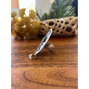 Navajo Handmade <b>Statement</b> <b>Ring</b> Kingman Turquoise & Sterling <b>Silver</b> Bezel Set Size 8.75 for Everyday Wear - Product Image 4