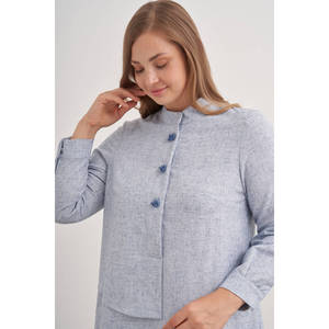 Túnica Transpirable con Cuello Mandarín Bordado para Mujer de Oficina, Vestido Casual hasta la Rodilla con Cierres y Detalles Calados, Talla XS - Product Image 5