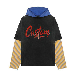 Sudadera con capucha para hombre, ropa de calle de alta calidad personalizada, ligera, ajuste holgado, bloque de color simulado, diseño esencial a la moda - Product Image 1