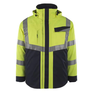 Men's High Visibility Reflective Work <b>Jacket</b> <b>Waterproof</b> Polyester Stand Collar Regular Fit <b>Winter</b> Safety Clothing - Product Image 2