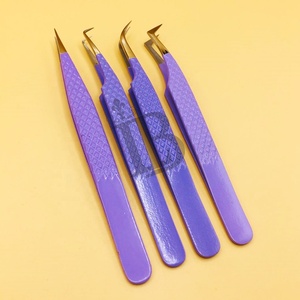 Pince à épiler professionnelle pour extensions de cils, pince à épiler violette, pince à épiler violette avec revêtement en poudre, prix de gros, acier inoxydable, vison - Product Image 5