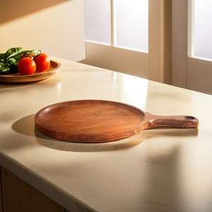 Woodino Plateau de service à pizza en bois de sheesham rond de 12 pouces Design d'artisan artisanal pour les fêtes - Product Image 1