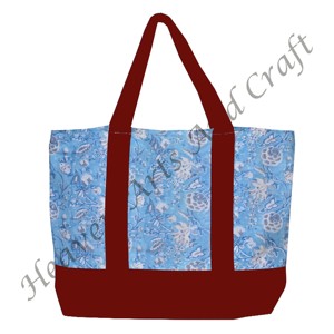 Sac fourre-tout en toile imprimé à la main avec poignée bordeaux, design floral multi-main, durable, deux bretelles, vente en gros BHCB007 - Product Image 4