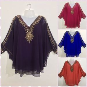 Robe caftan en georgette de luxe Dubaï Musulman Perles brodées Paillettes Caftan Haut Femme Blouse Taille unique Chemise courte Automne - Product Image 2