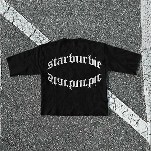 T-shirts pour hommes style Y2K Hip-Hop Streetwear 100% coton biologique à manches courtes avec col rond uni et logo imprimé dentelé devant et derrière - Product Image 4