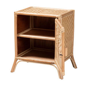 Mesita de noche de mimbre/ratán de madera maciza de 22 pulgadas, muebles de dormitorio de estilo escandinavo antiguo, función ajustable para uso doméstico - Product Image 2