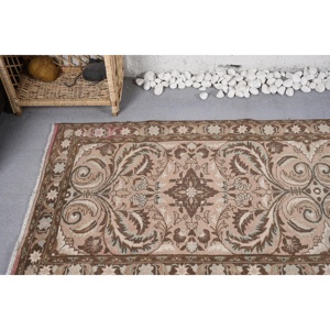 2.7x10.7 ft Rug, Vintage Rug, Turkish <b>Brown</b> <b>Wool</b> Striped Rug - Product Image 5