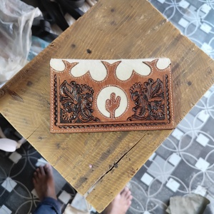 กระเป๋าสตางค์หนังวัวสไตล์ตะวันตกแท้สำหรับผู้หญิงกระเป๋าสตางค์หนังวัวแท้สำหรับผู้หญิงปรับขนาดได้ - Product Image 4