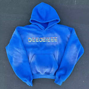 Venta al por mayor de moda pullover rhinestone heavyweight Acid Wash drop hombro oversize HOODIE alta calidad streetwear moda - Product Image 3