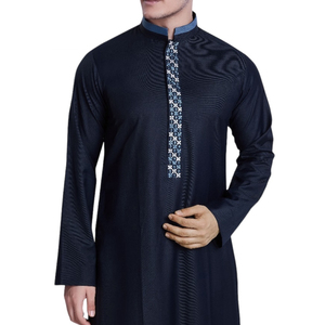 À la mode Style Modeste Pleine Longueur Thobes Hommes Solide Motif Marine Couleur Traditionnel Musulman Vêtements Haute Qualité Respirant - Product Image 1