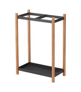 Porte-parapluie rectangulaire en bois brun brillant avec pieds en métal robuste, parfait pour les hôtels et la décoration du hall de la maison - Product Image 2