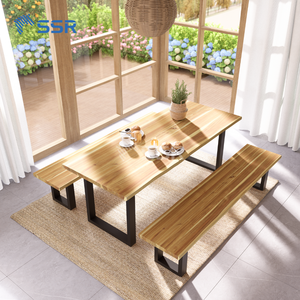 Mộc Mạc Acacia gỗ bàn ăn và băng ghế dự bị Set-Kim Loại chân ăn đồ nội thất cho home & Thương mại dự án - Product Image 1