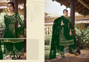 ชุดไหมเทียมคุณภาพสูงจากนักออกแบบ,พร้อมงานปักลาย Salwar Kameez Plazzo และ Dupatta ขายส่งจากโรงงาน - Product Image 4