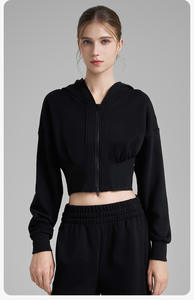 Automne printemps femmes haut court sweats à capuche confortable personnalisé courte longueur Streetwear avec capuche pour la saison de printemps - Product Image 6