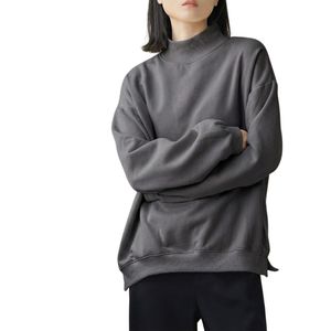 Sudadera de Cuello Alto para Mujer, Color Gris Carbón, Gruesa, de Manga Larga, de Felpa, para Clima Frío, Estilo Casual Urbano - Product Image 1