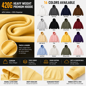 เสื้อฮู้ดดี้หนัก 420 กรัม ผ้าคอตตอนผสม 65% ทรงโอเวอร์ไซส์ สไตล์สตรีทแวร์ เสื้อฮู้ดดี้เปล่า รับผลิตแบบ OEM ODM - Product Image 2