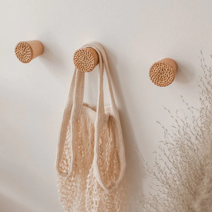 Tapered <b>Wood</b> & Rattan Wall <b>Hook</b> for <b>Coats</b> Scarves Handbags and Hats Rattan Wall Hanger for Home Decor Handmade From Vietnam - Product Image 5