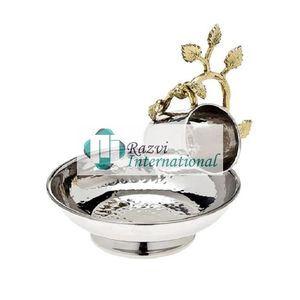 Tasse et bol de lavage en acier inoxydable avec design feuille d'or Bol de service Qualité standard Bol de serveur de nourriture design de luxe fantaisie - Product Image 1