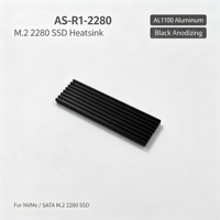 Dissipateur thermique AS-R1-2280 M.2 2280 SSD en aluminium anodisé noir, avec pad thermique 8W/m.k et sangle en silicone pour radiateur de refroidissement SSD NVMe SATA